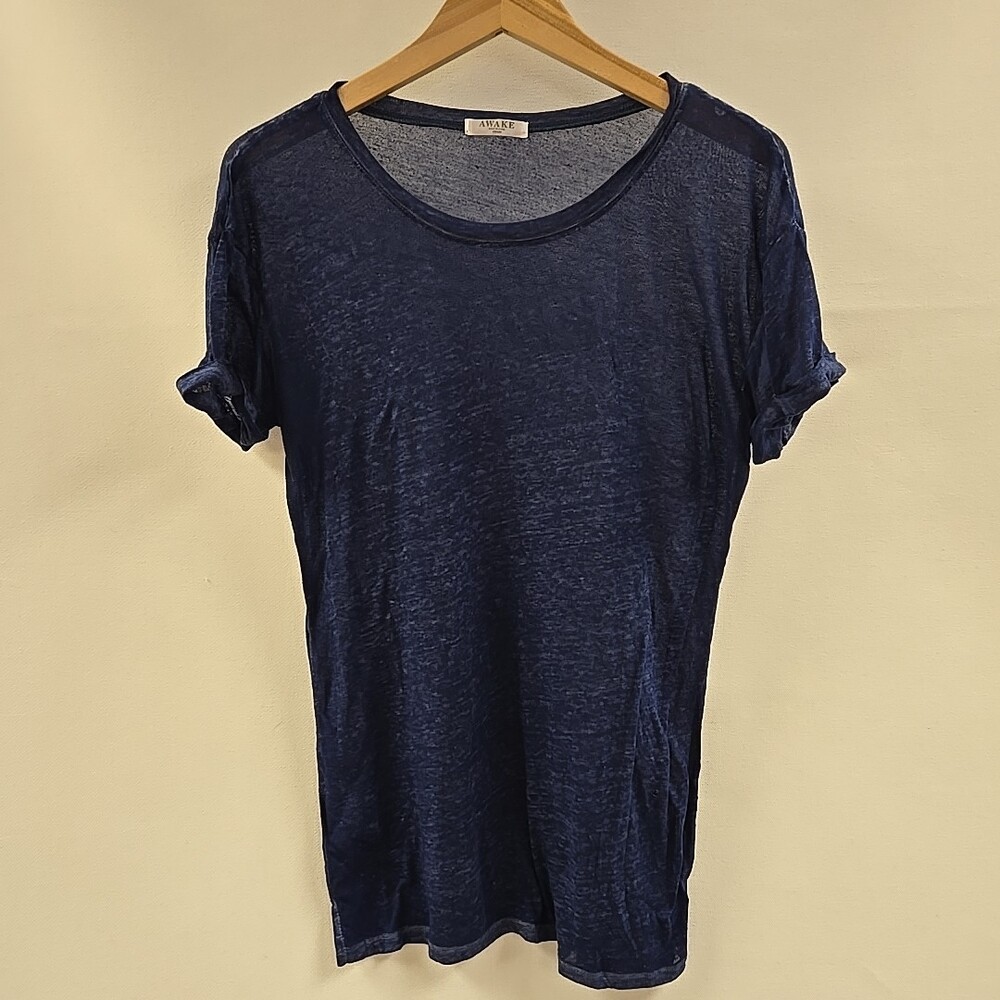 Awake Short Sleeve Shirt Womens Medium Blue Lightweight